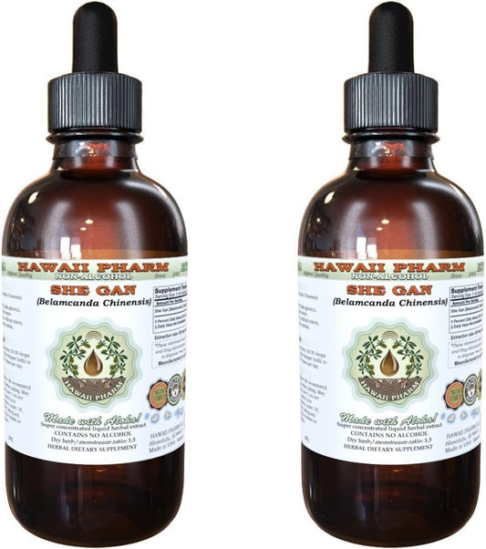 She Gan Extrato Líquido Sem Álcool, Belamcanda (Belamcanda Chinensis) Glicerito de Raiz Natural, Hawaii Pharm, EUA 2×120 ml