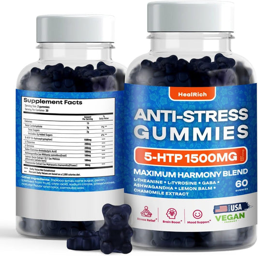 HealRich - Gummies Relaxantes – 1500MG 5HTP com L-Theanine Gaba – Marca em Destaque