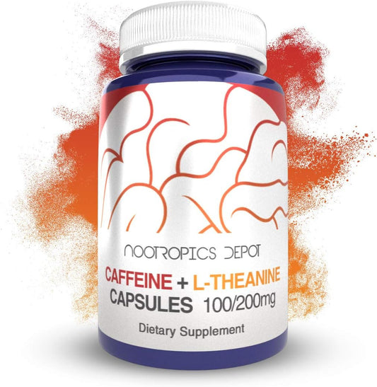 Cápsulas de Cafeína e L-Teanina | 60 Comprimidos | 100mg Cafeína + 200mg L-Teanina | Energia e Foco Mental | Suplemento Natural - Nootropics Depot