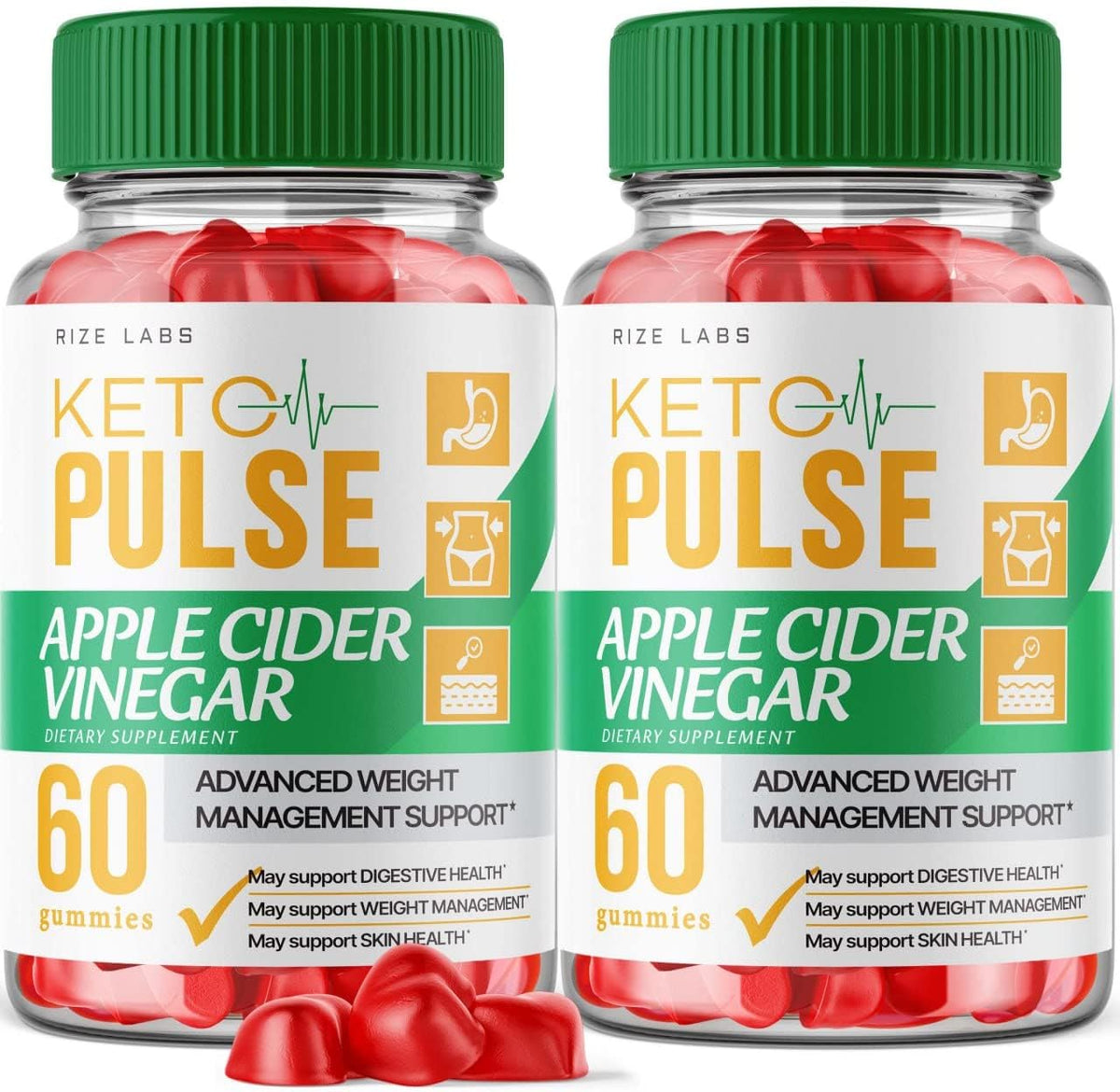 rize labs - (2 Pacotes) Gomas Keto Pulse – Gomas Keto Pulse ACV para Perda de Peso com Ingredientes Orgânicos Vinagre de Maçã Fórmula Avançada Keto ACV Ativa Plus Gomita (120 Gomas)