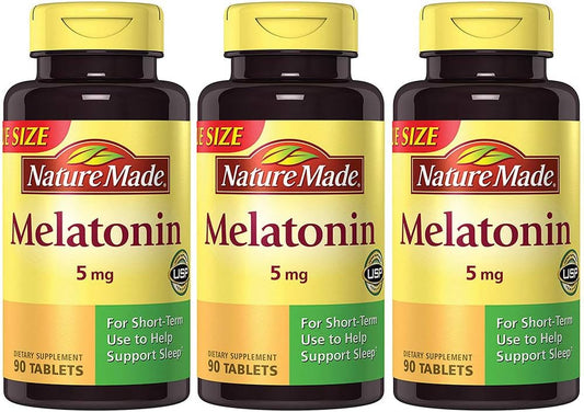 Melatonina 5 mg Máxima Potência, 90 Comprimidos (3 Frascos) - Nature Made