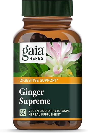 Ginger Supreme – Suporte à Digestão Saudável e Alívio de Náuseas Ocasionais – com Raiz de Gengibre Orgânico e Raiz de Cúrcuma – 60 Cápsulas Líquidas Veganas Fitofarmacêuticas (Fornecimento de 60 Dias) - Gaia Herbs