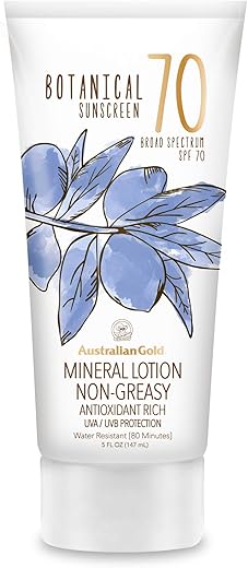 Protetor Solar Mineral Australian Gold Botanical SPF 70, Loção Não Química com Dióxido de Titânio – 100g