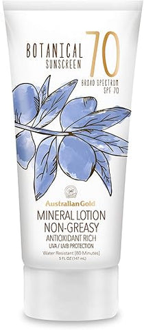 Protetor Solar Mineral Australian Gold Botanical SPF 70, Loção Não Química com Dióxido de Titânio – 100g