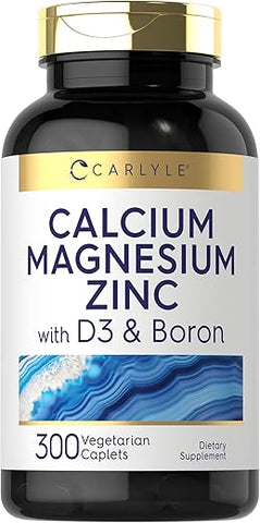 Cálcio Magnésio Zinco com Vitamina D3 e Boro | 300 Cápsulas | Suplemento Vegetariano, Não-OGM - Carlyle