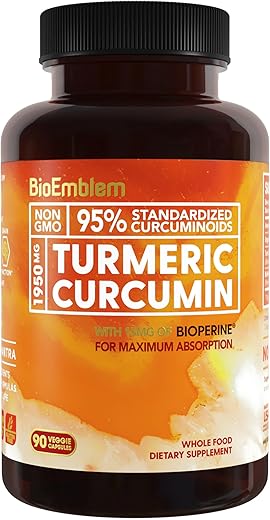 Cúrcuma Curcumina com BioPerine | Suporte para Articulações | 60 Cápsulas | 1000mg | Marca BioEmblem - BioEmblem