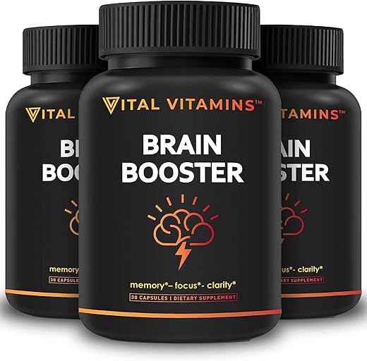 Suplemento Cérebro para Memória e Foco (3 Pacotes) – Suporte Nootrópico Cerebral – Memória, Clareza, Foco, Energia – Vitamina B12, Gingko Biloba, DMAE - Vital Vitamins