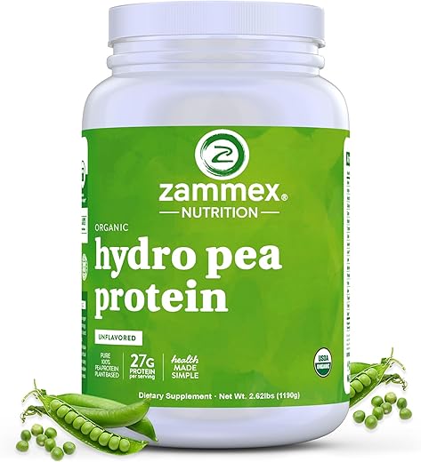 Proteína de Ervilha Orgânica em Pó, 27g de Proteínas por Porção, Vegana 100% à Base de Plantas, Ervilha Canadense em Pó, Sem Glúten, Não-OGM, Sem Aditivos, Fácil Digestão, 2.62lbs, Sabor Natural - Zammex