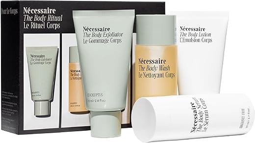 The Body Ritual Set. 4 x Viagem. Suaviza, Repõe, Firmeza, Hidratação com AHA/BHA/PHA, Ácido Hialurônico, Peptídeos, Niacinamida. Testado por Dermatologistas. Hipoalergênico - Nécessaire