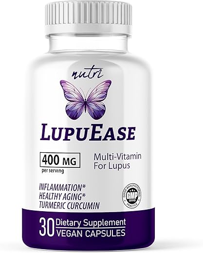 Nature's Fusions - LupuEase – Multivitamínicos para Alívio do Lúpus – Vitamina C, D3, E, B12, Extrato de Cúrcuma Curcumina (std. 95% curcuminoides) – Ácidos Graxos Ômega 3 – Fornecimento de 30 Dias