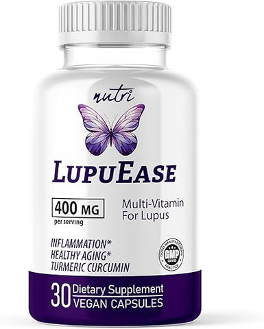 Nature's Fusions - LupuEase – Multivitamínicos para Alívio do Lúpus – Vitamina C, D3, E, B12, Extrato de Cúrcuma Curcumina (std. 95% curcuminoides) – Ácidos Graxos Ômega 3 – Fornecimento de 30 Dias