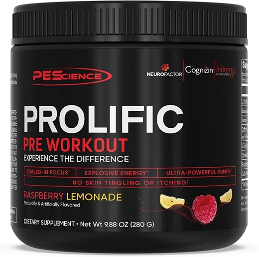 Prolific Pré-Treino, Framboesa Limonada, 40 doses, Suplemento Energético com Óxido Nítrico - PEScience
