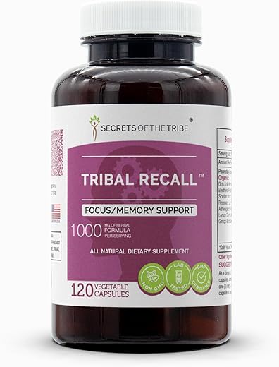 Secrets of the Tribe - Segredos da Tribo – Recall Tribal, Suporte à Memória, Mistura de Suplementos Herbais (120 Cápsulas)