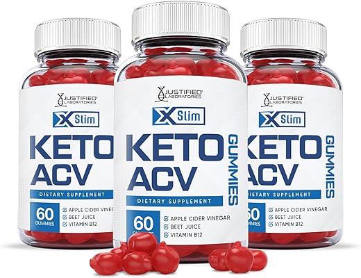 3 Pack X Slim Keto ACV Gummies 1000MG Xslim Vegan Non GMO com Suco de Romã, Beterraba e Vitamina B12 – 180 Gummys - Justified Laboratories