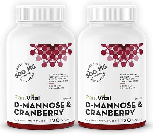 Cápsulas de D-Manose com Cranberry – Cápsulas de D-Manose 1000mg – Alta Potência para Suporte à Bexiga, Rim e Trato Urinário. Pó de Cranberry com Hibisco e - Plantvital