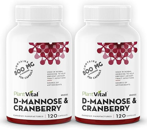 Cápsulas de D-Manose com Cranberry – Cápsulas de D-Manose 1000mg – Alta Potência para Suporte à Bexiga, Rim e Trato Urinário. Pó de Cranberry com Hibisco e - Plantvital