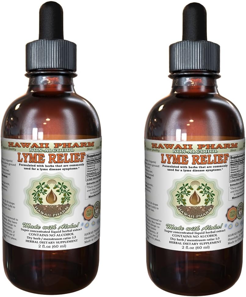 Glicerito Alívio Lyme, Extrato Líquido Herbal Natural Sem Álcool, 2×60 ml, Marca Confiável, Feito nos EUA - Hawaii Pharm