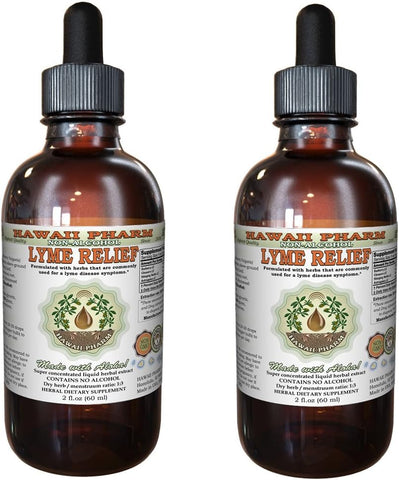 Glicerito Alívio Lyme, Extrato Líquido Herbal Natural Sem Álcool, 2×60 ml, Marca Confiável, Feito nos EUA - Hawaii Pharm