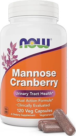 Mannose Cranberry – 120 Cápsulas Vegetais com PAC – 450mg de dManose, 250mg de Cranberry Integral – Limpeza da Bexiga e Saúde do Trato Urinário – Suplemento Vegano Amigável, Não-OGM - NOW Foods