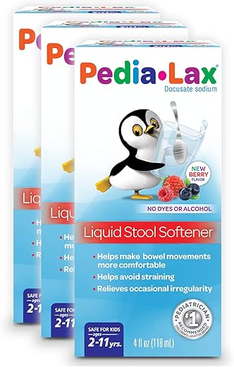 Amolecedor de Fezes Líquido para Crianças, 2-11 Anos, Sabor de Frutas Vermelhas, 120 ml (Embalagem com 3 Unidades) - Pedia-Lax