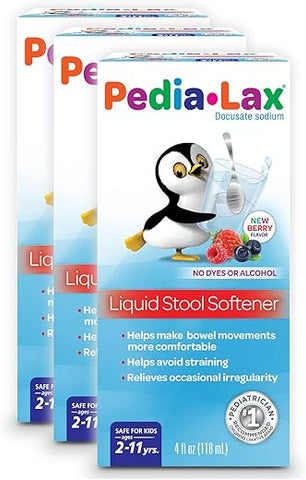 Amolecedor de Fezes Líquido para Crianças, 2-11 Anos, Sabor de Frutas Vermelhas, 120 ml (Embalagem com 3 Unidades) - Pedia-Lax