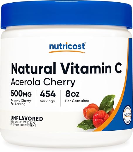 Pó de Vitamina C Natural (Cereja Acerola) 227g – Sem Glúten, Não-OGM - Nutricost