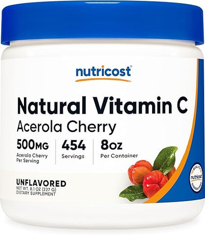 Pó de Vitamina C Natural (Cereja Acerola) 227g – Sem Glúten, Não-OGM - Nutricost