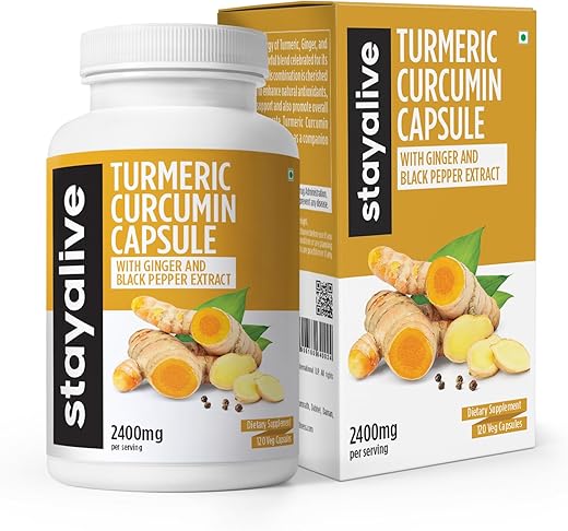 STAY ALIVE - StayAlive Cápsulas de Cúrcuma 2400mg, 95%% Curcuminoides c/Gengibre | Turmeric 2400mg, 95%% Curcuminoides c/Gengibre | StayAlive