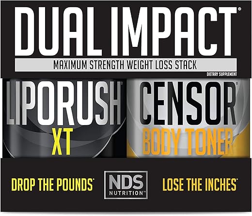LIPORUSH - NDS Nutrition Dual Impact Stack – Resultados Sérios com Teacrine, L-Carnitina, CLA – Censor 90 Softgels XT 60 Cápsulas