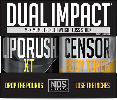 LIPORUSH - NDS Nutrition Dual Impact Stack – Resultados Sérios com Teacrine, L-Carnitina, CLA – Censor 90 Softgels XT 60 Cápsulas