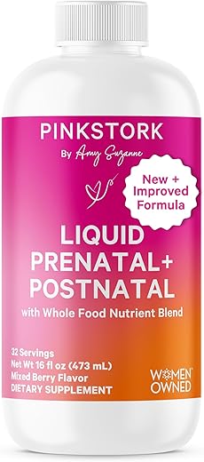 Multivitamínico Líquido Pré-Natal e Pós-Natal para Mulheres – Mistura Orgânica de Alimentos - Pink Stork
