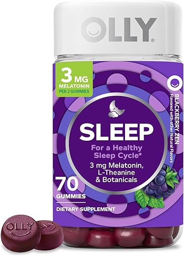Gummy Sleep Aid – Suporte ocasional ao sono, 3 mg Melatonina, L-Teanina, Camomila, Melissa, 70 unidades - OLLY