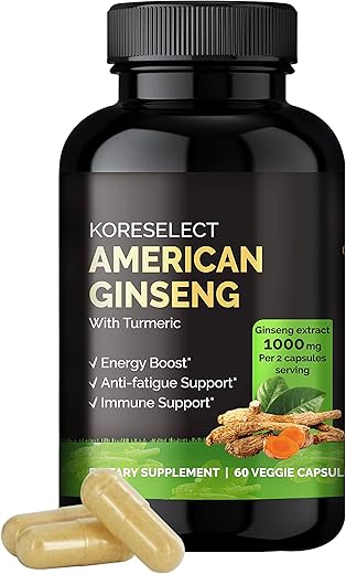 KORESELECT - Cápsulas de Ginseng Americano – 1000 mg de Extrato de Ginseng Americano para Pré-Treino e Energia