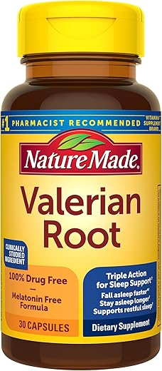 Raiz de Valeriana para Suporte ao Sono, Auxílio para Dormir sem Melatonina para Adultos, 30 Cápsulas de Raiz de Valeriana, Suprimento de 30 Dias - Nature Made