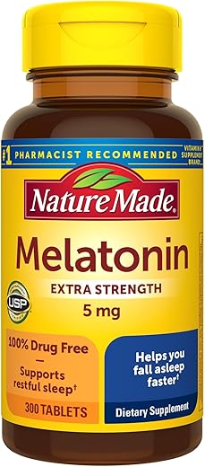 Melatonina 5mg Extra Forte, 300 Comprimidos – Auxílio Natural para o Sono de Adultos, Livre de Medicamentos, Suprimento de 300 Dias - Nature Made