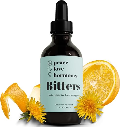 peace. love. hormones. - Peace. Love. Hormones. Suplemento Digestivo Herbal para Mulheres | Bitters Orgânicos do USDA para Digestão, Desintoxicação do Fígado com Raiz de Genciana, Raiz de Bardana, Extratos de Folha de Dente-de-leão -…