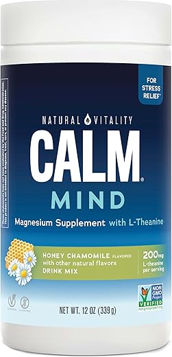 Calm Mind: Pó de Citrato de Magnésio L-Teanina, Suporte para uma Resposta Saudável ao Estresse, Sem Glúten - Natural Vitality