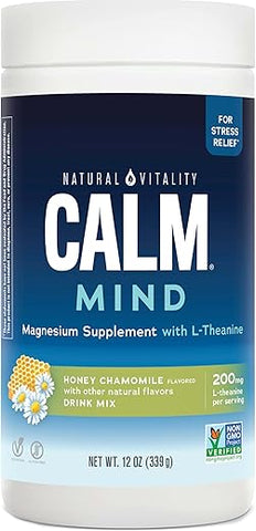 Calm Mind: Pó de Citrato de Magnésio L-Teanina, Suporte para uma Resposta Saudável ao Estresse, Sem Glúten - Natural Vitality