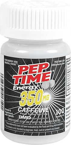 PEPTIME Energy - Tablets de Cafeína com Vitaminas B6 e B12, 350 mg de Cafeína por Porção, Suplemento para Desempenho Físico e Foco, 100 Unidades