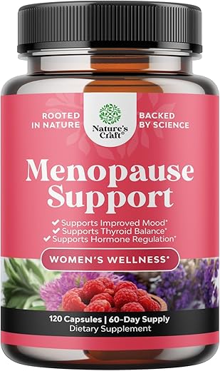 Natures Craft - Suplemento Herbal Completo para Menopausa Feminina – Alívio Multibenefícios da Menopausa, Equilíbrio Hormonal para Mulheres, Suor Noturno, Humor e Mais com Dong Quai, Vitex, Chaste Berry e
