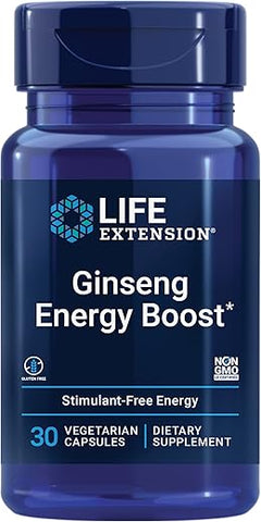 Ginseng Energy Boost – Suporte Energético, Gerenciamento Saudável do Estresse, Sem Glúten, Não-OGM, Vegetariano, 30 Cápsulas - Life Extension