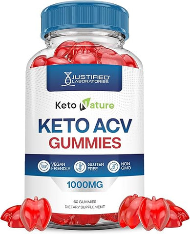 Justified Laboratories - Keto Nature Gummies ACV Avançado 1000MG Fórmula Avançada de Maçã com Vinagre de Maçã Ketonature Gummies Formulados com Romã e Beterraba em Pó B12 Vegano Não GMO 60 Gummys