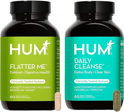 Digest and Detox – Flatter Me: 18 Enzimas Digestivas para Apoiar a Quebra de Alimentos e Limpeza Diária. Ervas Detoxificantes e Algas Orgânicas para um Detox Natural e Pele Limpa - HUM