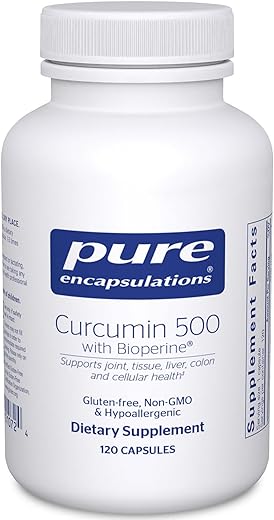Curcumin 500 com Bioperine – Suplemento Antioxidante para Suporte a Articulações, Tecidos, Fígado e Cólon – Marca Pure Encapsulations - Pure Encapsulations
