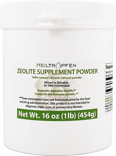 Heiltropfen - Zeolite Powder 454g | Detox | Clinoptilolite 94% -3 | 3X Ativado | Mineral Natural | Pó Ultra Fino Menor que 2 µm