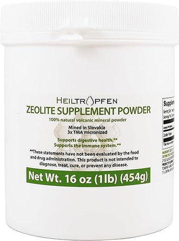 Heiltropfen - Zeolite Powder 454g | Detox | Clinoptilolite 94% -3 | 3X Ativado | Mineral Natural | Pó Ultra Fino Menor que 2 µm