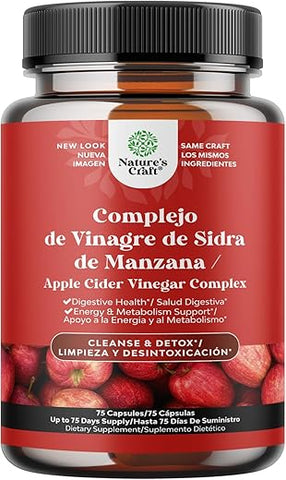 Natures Craft - Cápsulas de Vinagre de Maçã – Perda de Peso ACV Detox Puro Extra Potente para Digestão – Marca em Destaque