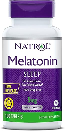 Melatonina de Liberação Prolongada 5 mg, Suplemento Alimentar para um Sono Repousante, 100 Comprimidos (Pacote com 2), Fornecimento de 200 Dias - Natrol
