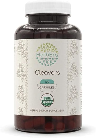 HerbEra - Cleavers Orgânico USDA 120 Cápsulas | Suplemento Herbal Natural | Cápsulas Vegetarianas Certificadas Orgânicas e Erva Seca de Cleavers Orgânico (Galium aparine) (120 Cápsulas)