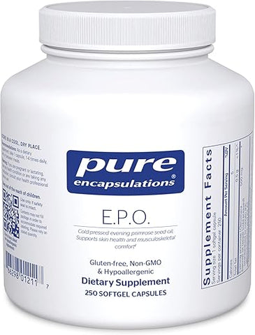E.P.O. Óleo de Prímula da Noite | Suplemento Dietético Hipoalergênico com 9% GLA | 250 Cápsulas Softgel - Pure Encapsulations